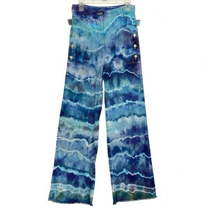 Ulla Johnson Wide Leg Flare Jeans High Rise Womens Size 8 Mixed Blue Ocean Waves